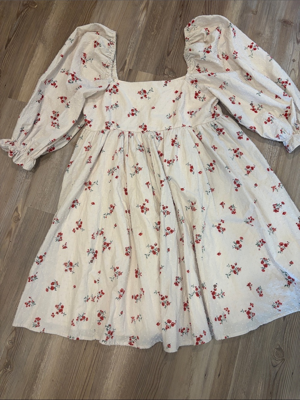 Altar'd State Cream Mini Dress with Red Floral Motif
